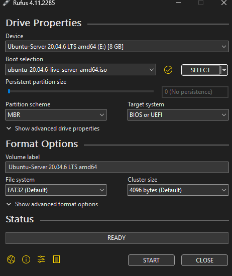 Rufus Configuration Window